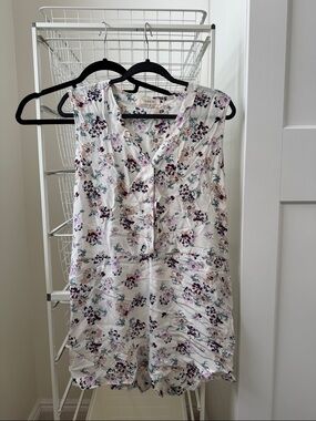 Sleeveless Floral Romper - White with Pink & Purple Floral